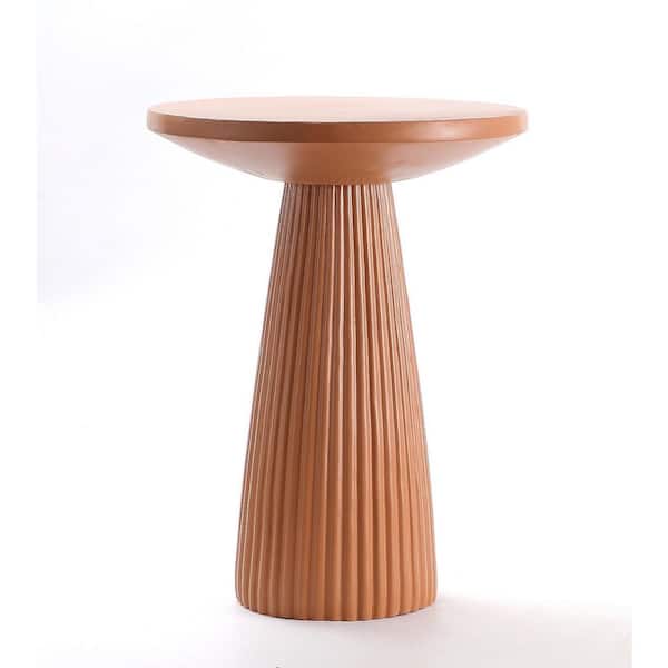 Louie 23.62 in. Light Coffee Round MGO Concrete Indoor/Outdoor Side Table with Fluted Pedestal Base