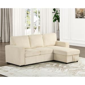 Roseshire 92.5 in. Straight Arm 1-Piece Corduroy Fabric Reversible L Shaped Sectional Sleeper Sofa in Beige