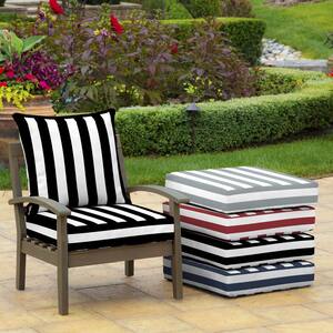 24 in. x 24 in. 2-Piece Deep Seating Outdoor Lounge Chair Cushion in Black Cabana Stripe