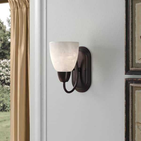 Designers Fountain Torino 5 in. 1-Light Oil Rubbed Bronze Transitional Wall Sconce with Alabaster Glass Shade