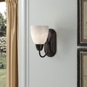 Torino 5 in. 1-Light Oil Rubbed Bronze Transitional Wall Sconce with Alabaster Glass Shade