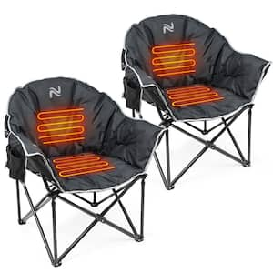 Oversized Heated Camping Chair 3 Heat Levels Heated Moon Folding Chair with Cup Holder and Travel Bag (Black, 2-Pack)