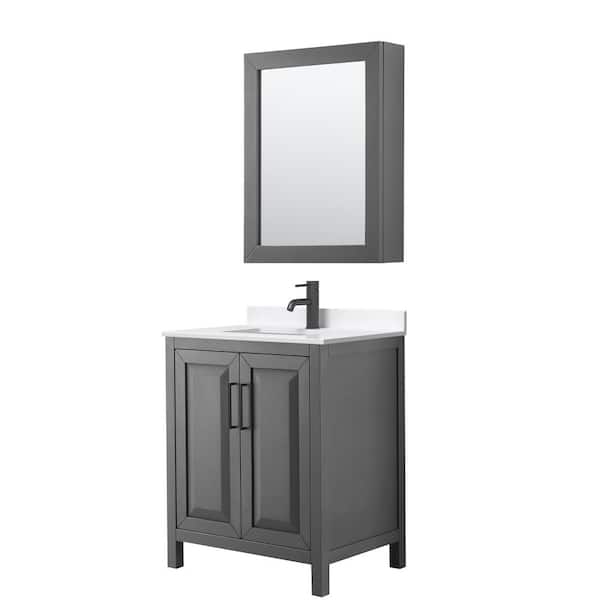 Wyndham Collection Daria 30 in. W x 22 in. D x 35.75 in. H Single Bath Vanity in Dark Gray with White Quartz Top and Mirror