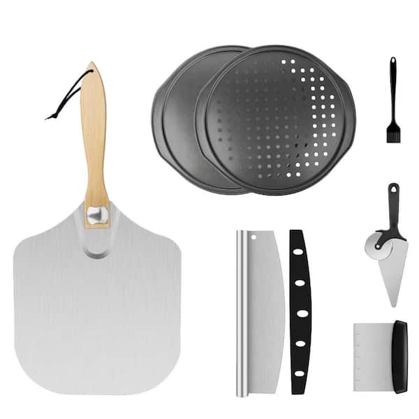 7-Piece Pizza Pan Set Pizza Spatula Aluminum Pizza Paddle with Rocker Cutter Scraper Pie Server  Pizza Oven Accessories