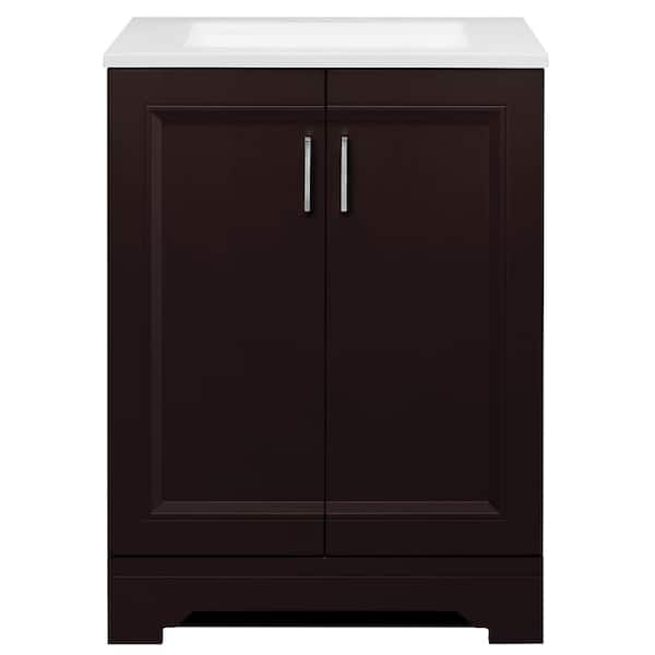 Glacier Bay Willowridge 24.5 in. W x 18.75 in. D x 34.375 in. H Single Sink Bath Vanity in Carob with White Cultured Marble Top