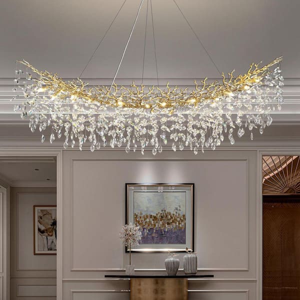 PUYRNF 72 in. 18-Light Dimmable Gold Tree Branches Crystal
