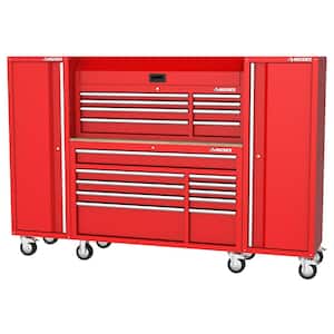 Modular Tool Storage 92in. W Standard Duty Red Mobile Workbench Cabinet w/ 52in. W Top Chest and (2) 20 in. Side Lockers