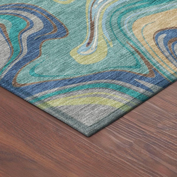 Chantille Machine Washable Indoor/Outdoor Abstract ACN2395 Teal 10 ft. x 14 ft. Area Rug