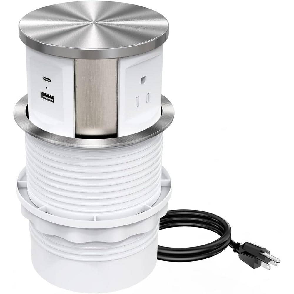 3-Outlet Automatic Pop-Up Power Outlet with 1 USB A and 1 USB C Port-6 ft. 