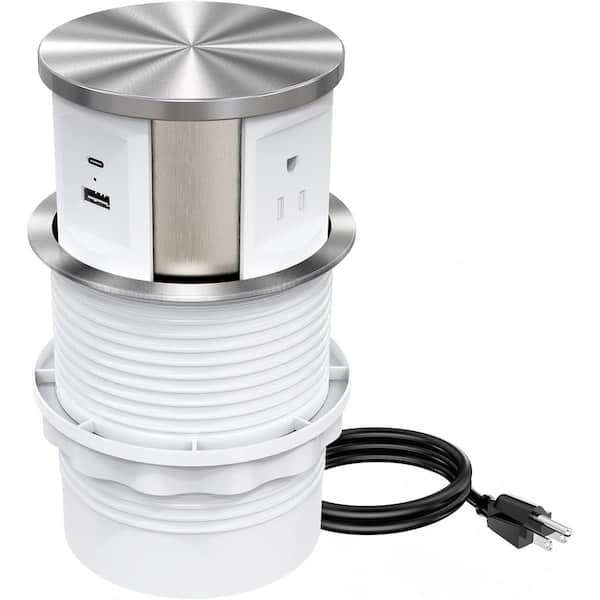 3-Outlet Automatic Pop-Up Power Outlet with 1 USB A and 1 USB C Port-6 ft. Extension Cord in White