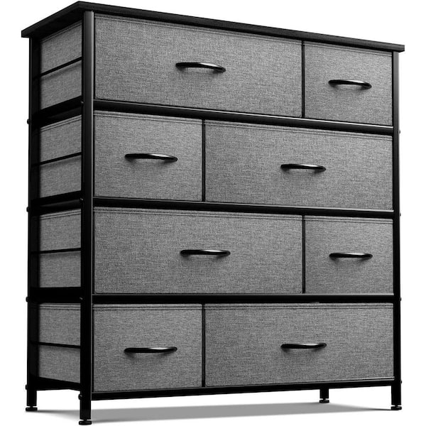 grey dresser black handles Sorbus Drawer Dark Steel Frame Wood Top Easy Pull Fabric Bins 11.5 in. L x 34 in. W x 36 in. H 8 DRW-8D-BLK Drawer dresser