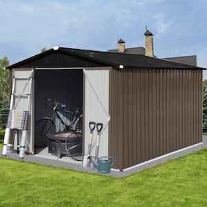 Brown 10 ft. W x 8 ft. D Outdoor Metal Shed Type with 2 Vents Lockable for Garden Backyaed Coverage Area 80 sq. ft.