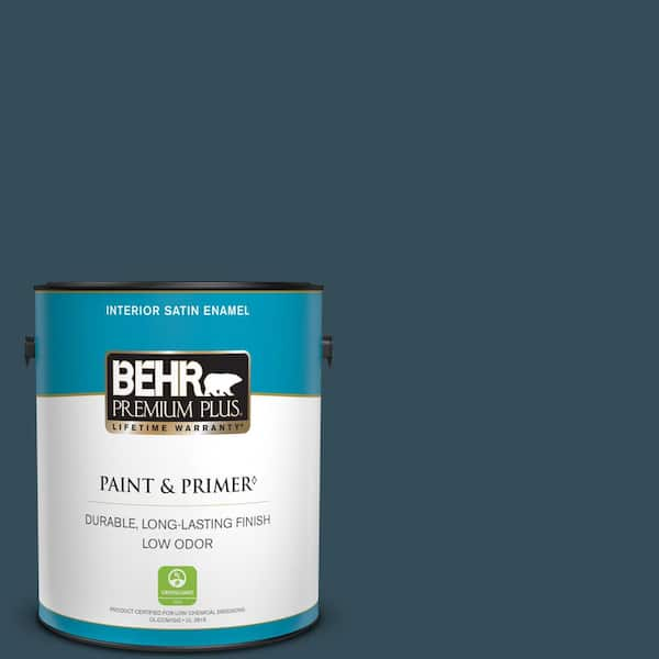 BEHR PREMIUM PLUS 1 gal. Home Decorators Collection #HDC-CL-28 Nocturne Blue Satin Enamel Low Odor Interior Paint & Primer