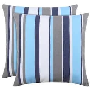 Blue Striped Square Outdoor Throw Pillow (2-Pack)