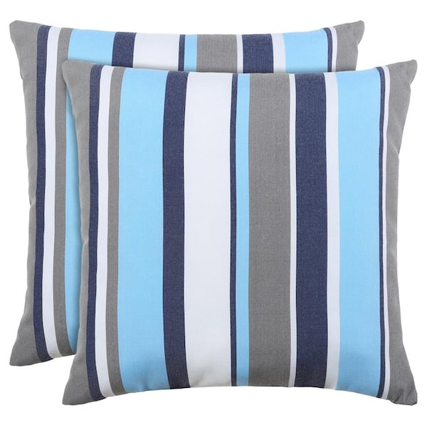 Amucolo Blue Striped Square Outdoor Throw Pillow (2-Pack)