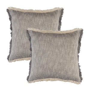 Asper Gray Solid Color Fringed Hand-Woven 20 in. x 20 in. Throw Pillow Set of 2