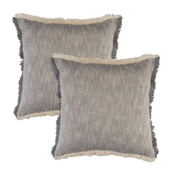 Unbranded Asper Gray Solid Color Fringed Hand-Woven 20 in. x 20 in. Indoor Throw Pillow Set of 2
