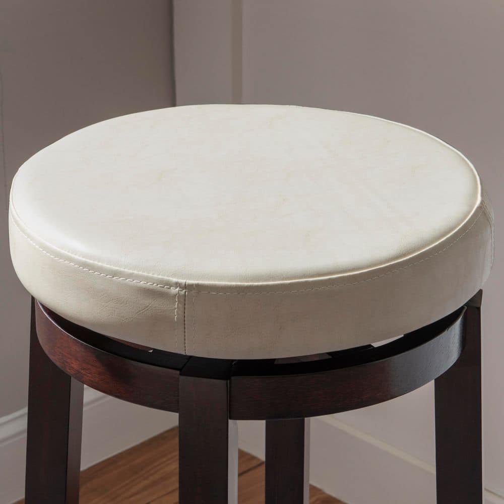 Maya Transitional Swivel Backless Barstool in Brown Faux Leather