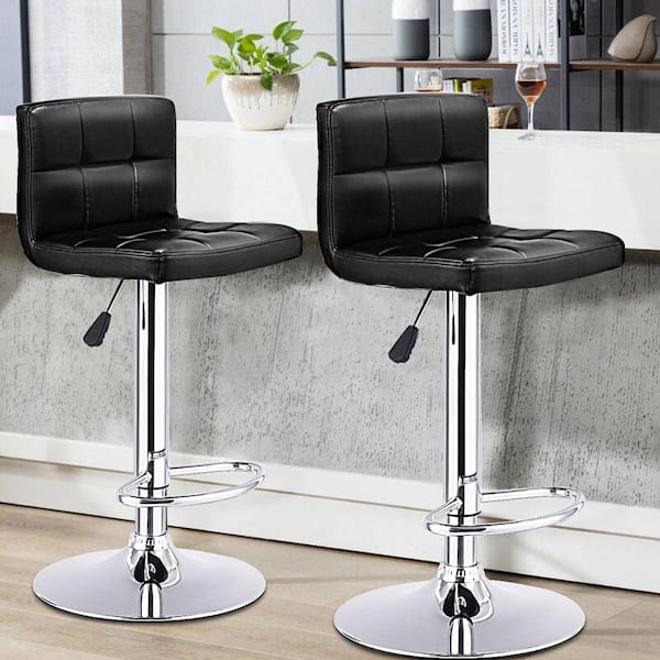 Modern 34.5 in.Black Square PU Leather Adjustable Swivel Bar Stools (Set of 2)