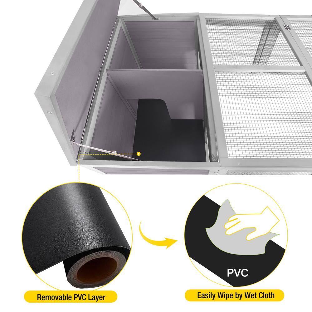 Gray Wooden Outdoor Hutch with Mesh Panels for Small Animals