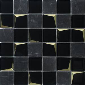 Hotel Luxe Black Backsplash 11.81 in. x 11.81 in. Square Joint Matte Marble Glass Mosaic Wall Tile (9.69 sq. ft./Case)