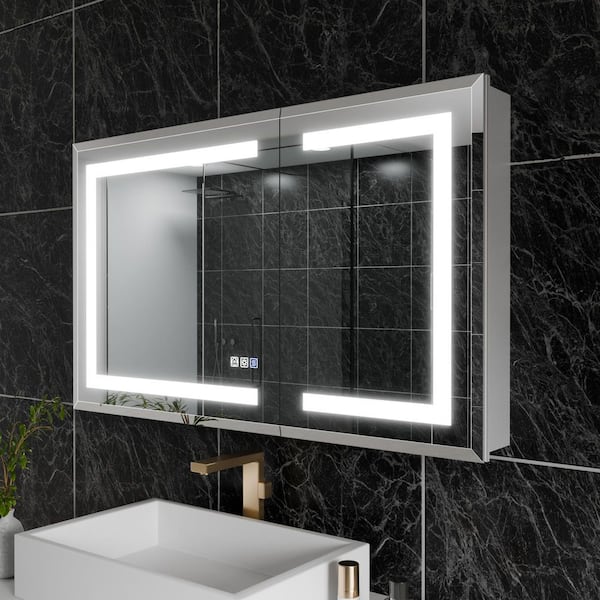 40 in. W x 24 in. H Rectangular Aluminum LED Medicine Cabinet with Mirror, Double Tempered Mirror Door