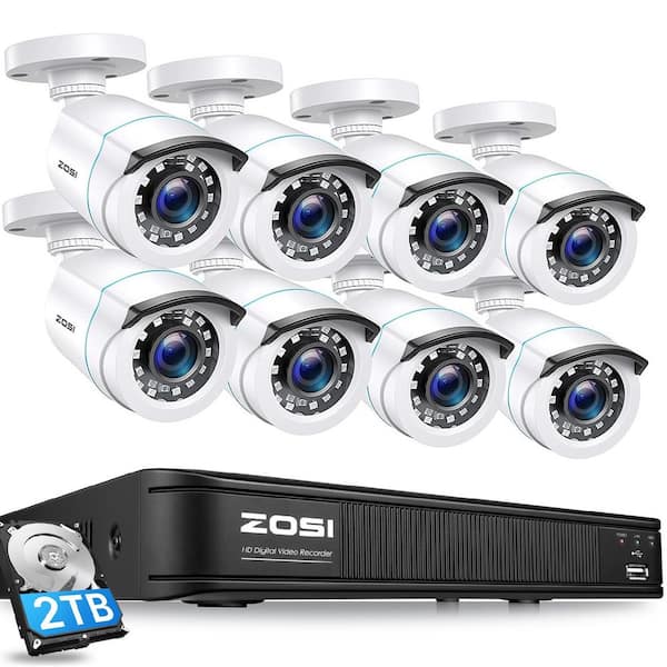 ZOSI 8-Channel 5MP-Lite 2TB DVR Surveillance System with 8 1080p Wired Bullet Cameras, 80 ft. Night Vision