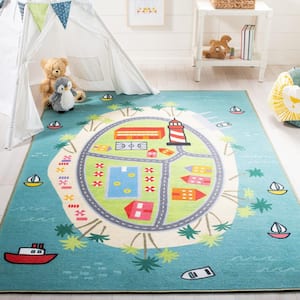 Kids Playhouse Blue/Green Doormat 3 ft. x 5 ft. Machine Washable Novelty Area Rug