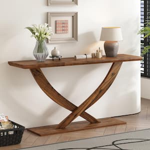 Minimalist 57 in. Brown Rectangle Acacia Veneer and MDF Console Table with Cross Legs