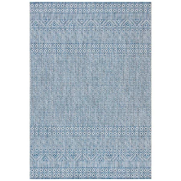 SAFAVIEH Courtyard Gray/Blue Doormat 3 ft. x 5 ft. Geometric Diamond Indoor/Outdoor Area Rug