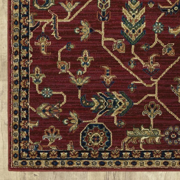 HomeRoots 2' X 8' Red And Blue Oriental Power Loom Stain Resistant Runner Rug