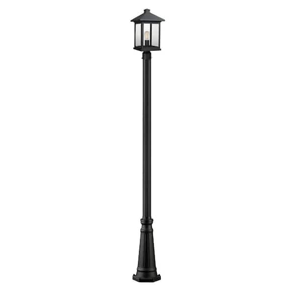 Portland 1-Light Black 112.25 in. Aluminum Hardwired Outdoor Weather Resistant Post Light Set with No Bulb Included
