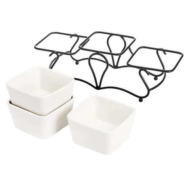 5.51 in. White Ceramic Square Bowl Chip & Dip Servers for Side Dish Appetizer (Set of 3)