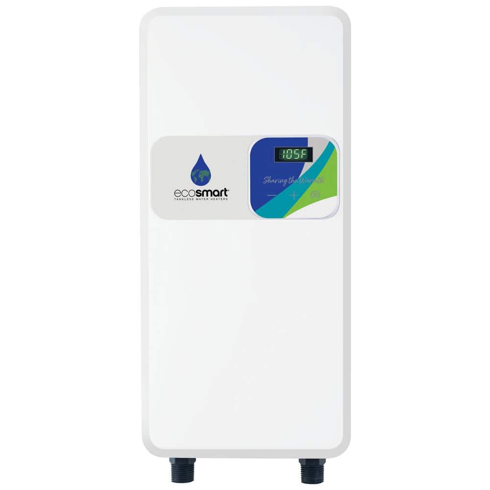 EcoSmart White Electric Tankless Water Heater with Digital Display