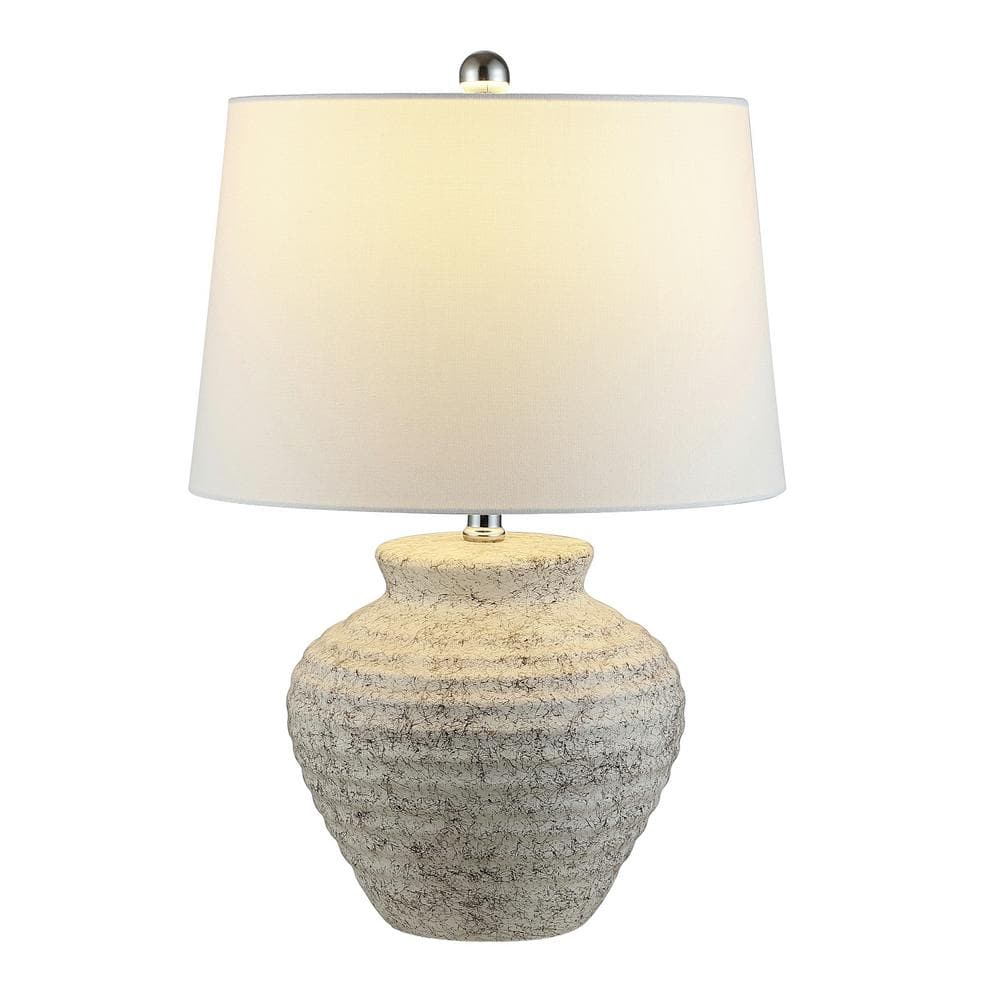 Ledger Light Grey Ceramic Table Lamp with White Shade