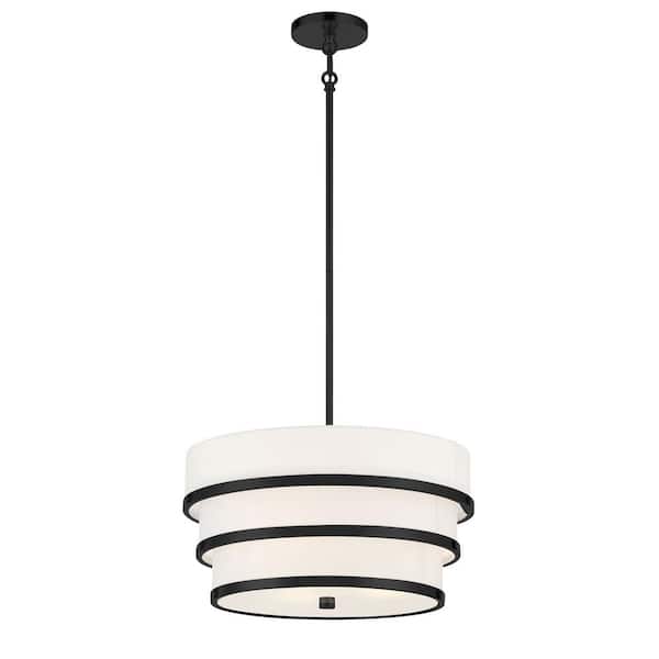 Minka Lavery Cascade 3-Light Black Shaded Pendant Light with White Linen Shades