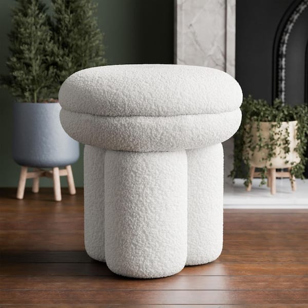 Furniture of America Seco Beige Fabric Upholstered Round Mushroom Accent Ottoman Medium Small (Under 22 in.)