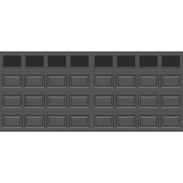 Classic Steel Short Panel 16 ft. x 7 ft. Insulated 18.4 R-Value Charcoal Garage Door with windows