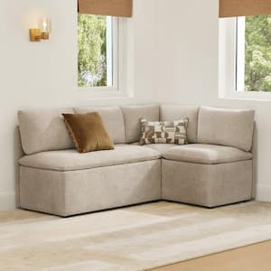Ellis 4-Piece Brown Fabric L Shaped Dining Chair with Lift Top Storage and Reversible Cushions, Mid Century Banquette
