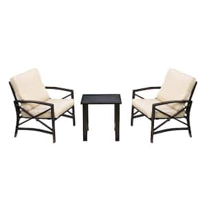 3-Piece Metal Patio Deep Seating Set with Beige Cushions
