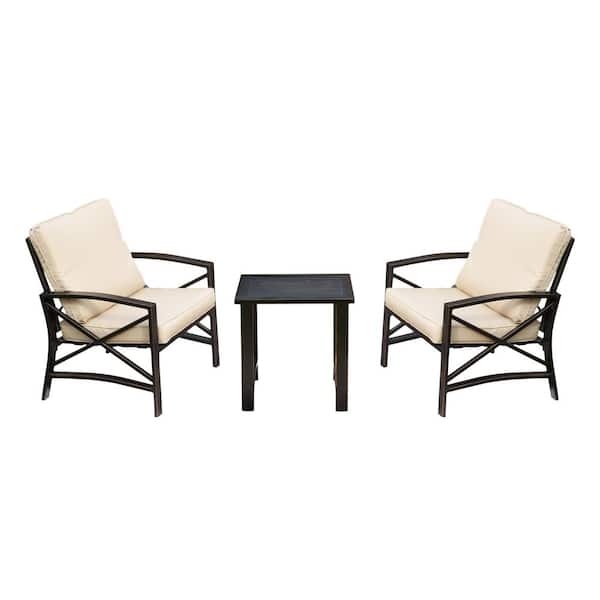 Patio Festival 3-Piece Metal Patio Deep Seating Set with Beige Cushions