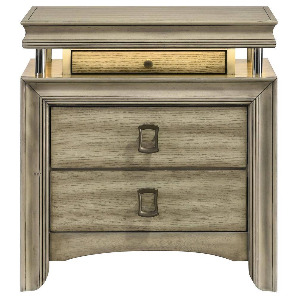 Giselle Beige 3-Drawer Nightstand with LED Light
