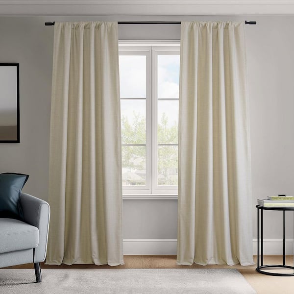 Beige Vienna Basic Linen 50 in. W x 96 in. L Rod Pocket Blackout Curtain Pair (Set of 2)