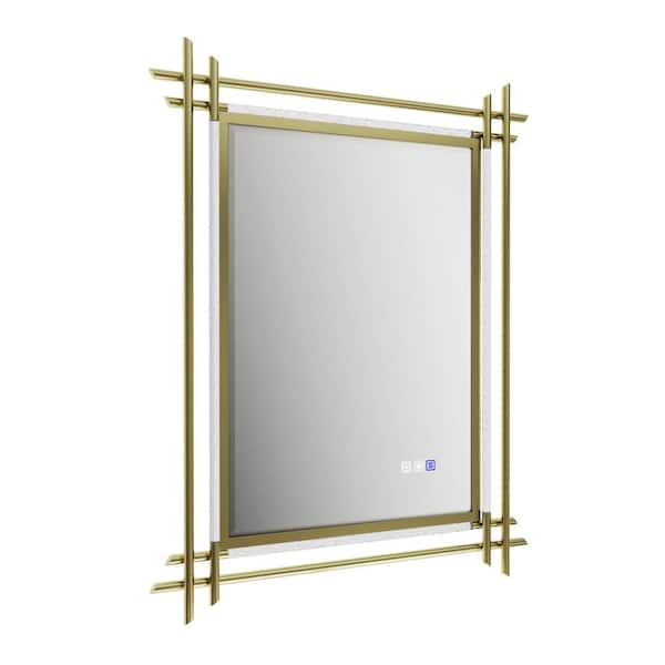 30 in. W x 36 in. H Rectangular Acrylic Framed Wall LED Bathroom Vanity Mirror with Anti-Fog in Gold
