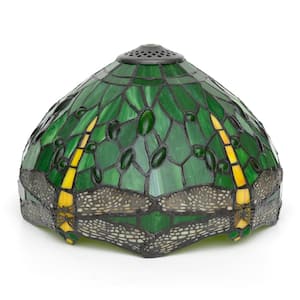 7.5 in. Green Stained Glass Dome Table Lamp Shade with No Fitter