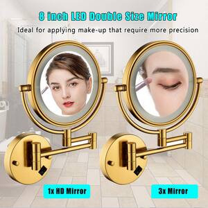 16.93 in. W x 13.39 in. H Round LED Stainless Steel 2-Sided Wall Mount Bathroom Makeup Mirror, in Gold