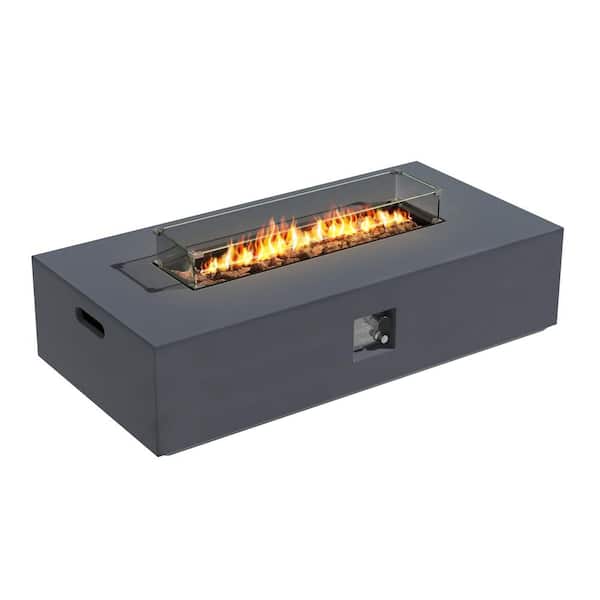 UPHA 56 in. Rectangular Outdoor Concrete Propane Fire Pit with Tank Cover, Dark Gray