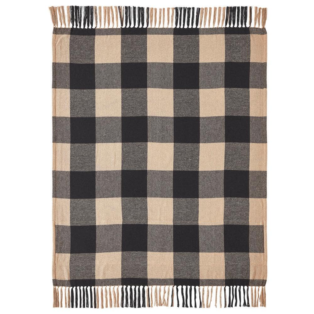 Black and Beige Cotton Star Pattern Throw Blanket 50x60