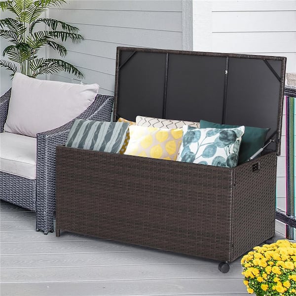 50 Gal. 40 in. W x 20 in. D x 20 in. H Brown PE Rattan Steel Deck Box