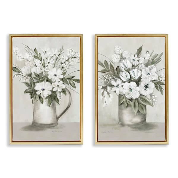 Stupell Industries Country Vases with Bouquets by Marilyn Dunlap 2-Pieces Gold Floater Frame Nature Graphic Art Print 25 in. x 17 in.